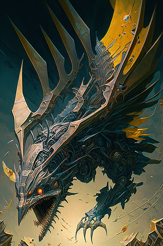 a metal dragon with wings and wings