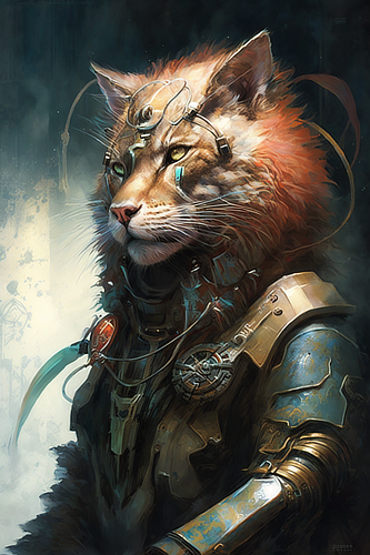 a cat in armor with a sword