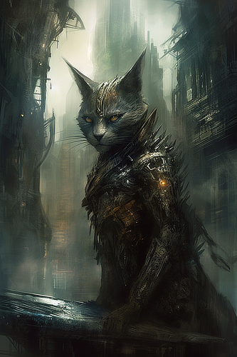 a cat in armor with spikes