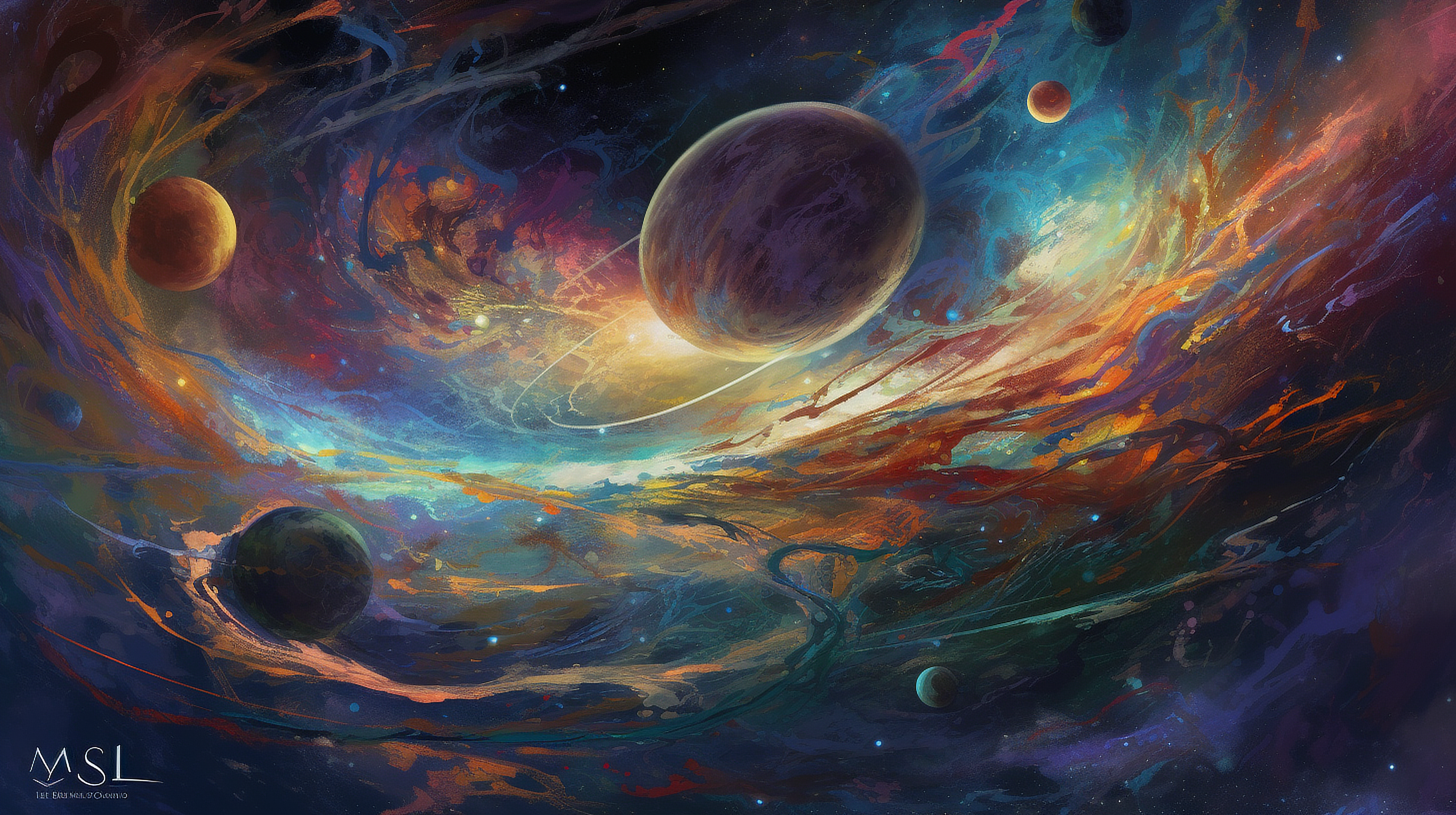 a colorful galaxy with planets and stars