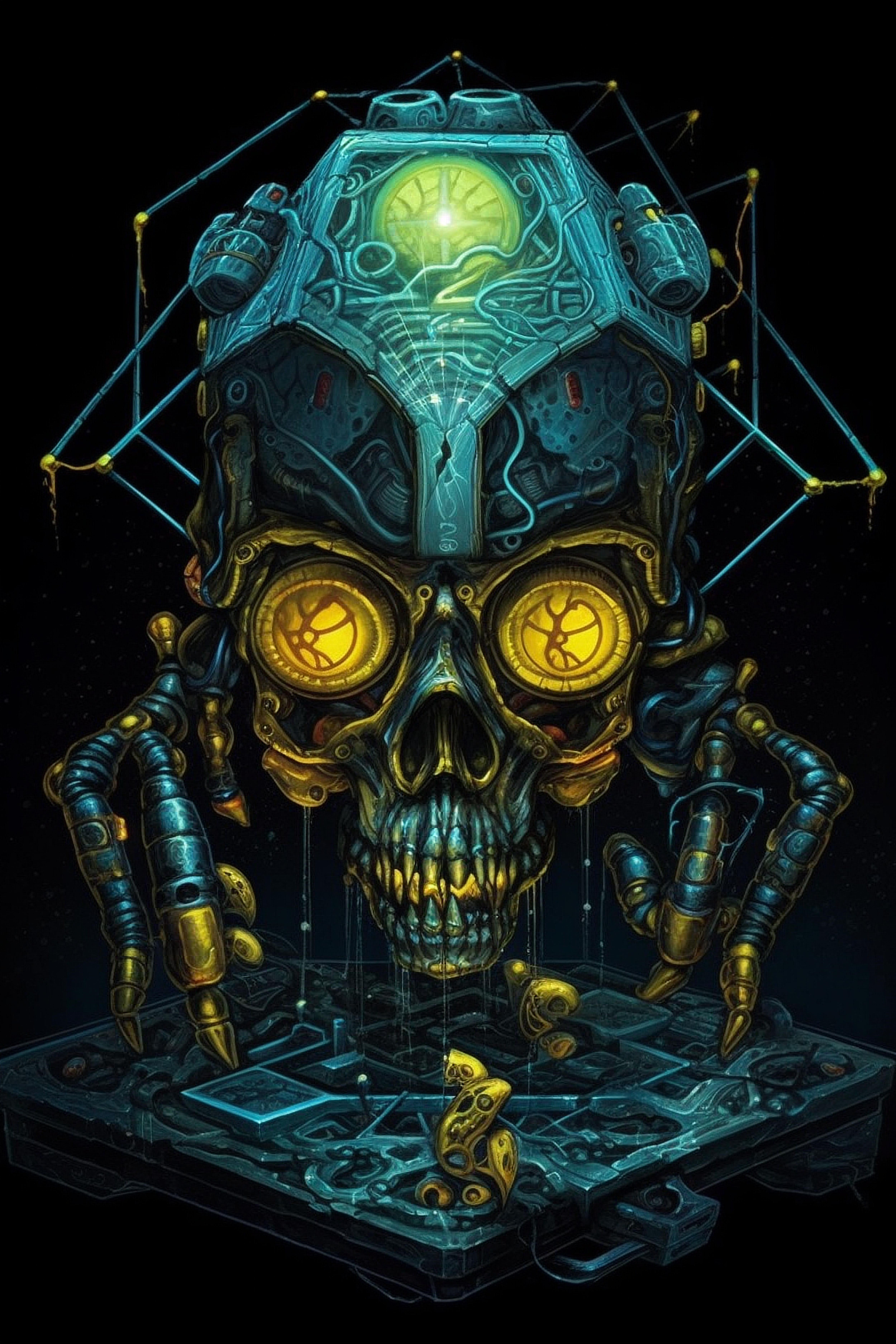 a skull with a robot head