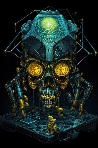 a skull with a robot head