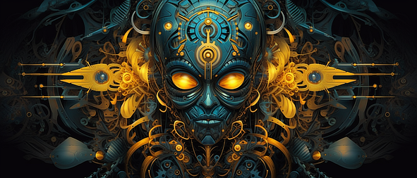 a blue and gold robot face