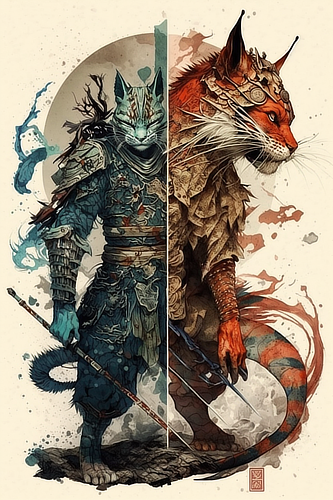a cat and tiger in armor