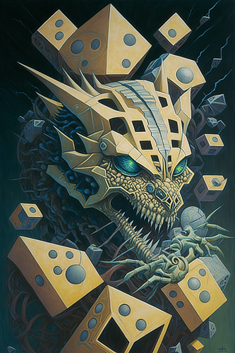 a dragon with a large mouth and many cubes