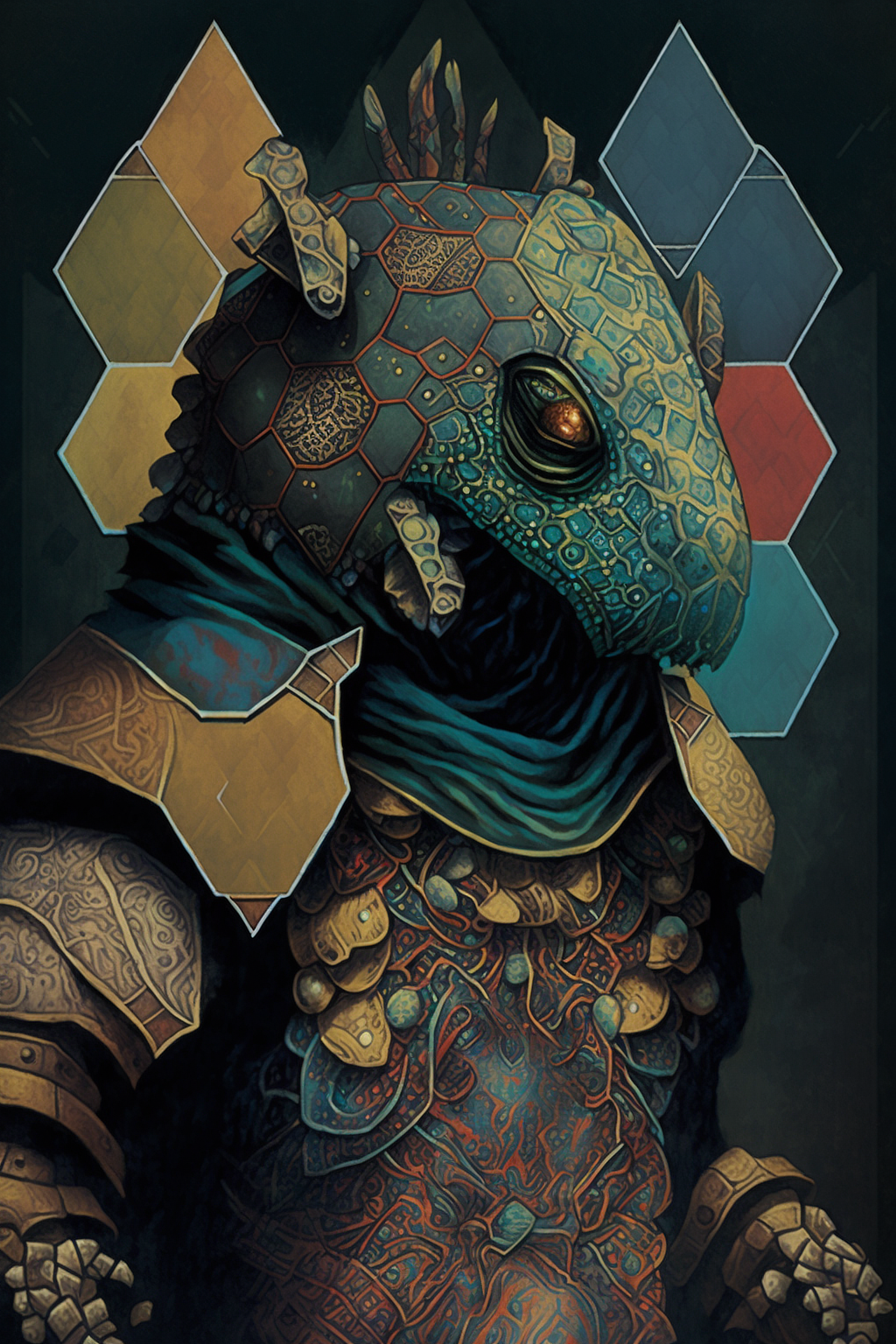 a cartoon of a lizard armor