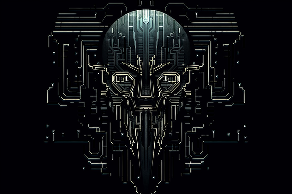 a black and gold mask with lines and dots