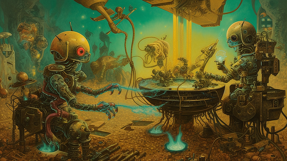 a robot spraying liquid into a round object