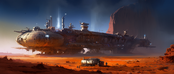a large ship in a desert