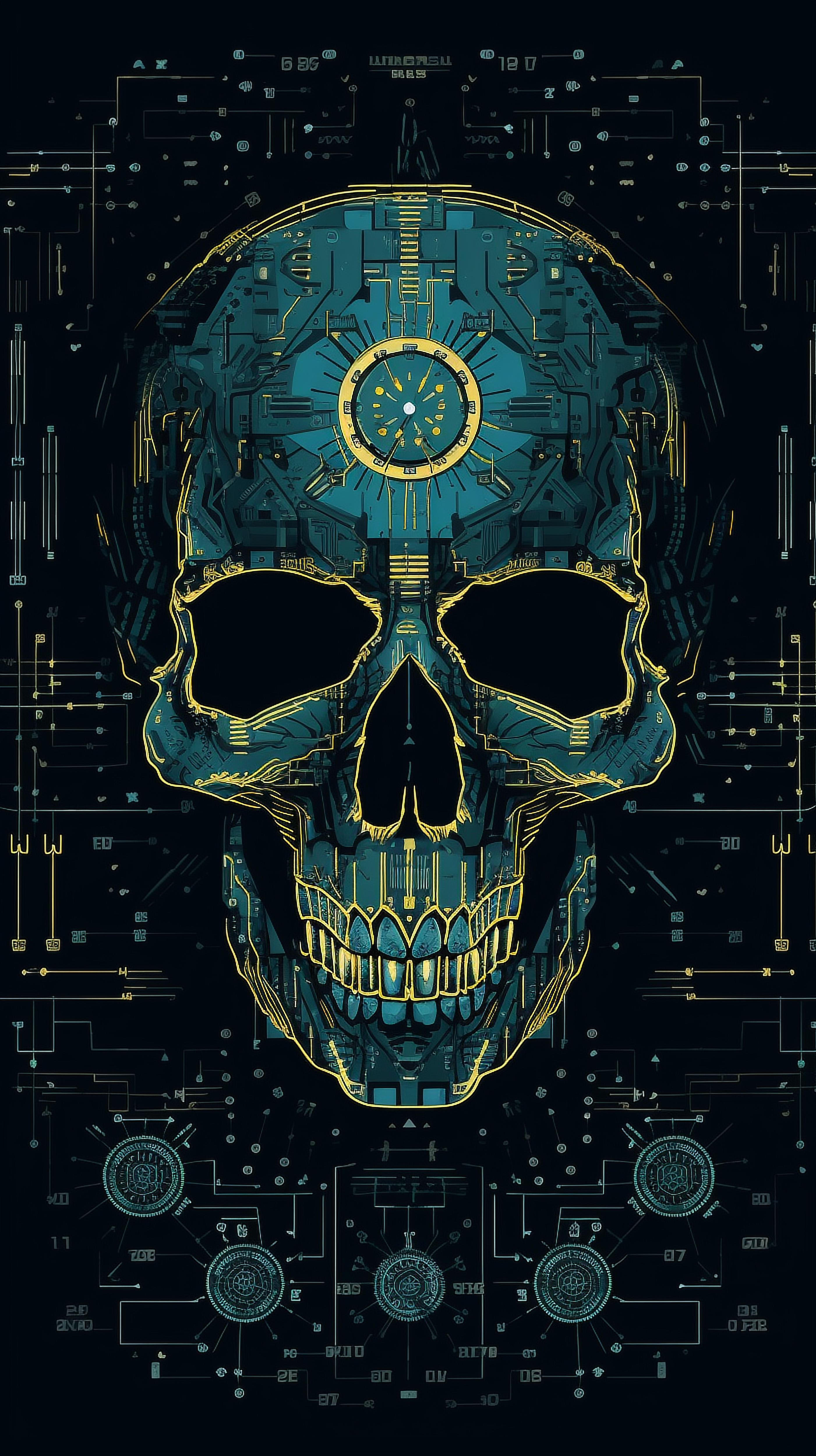 a skull with a clock on it