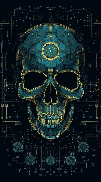 a skull with a clock on it