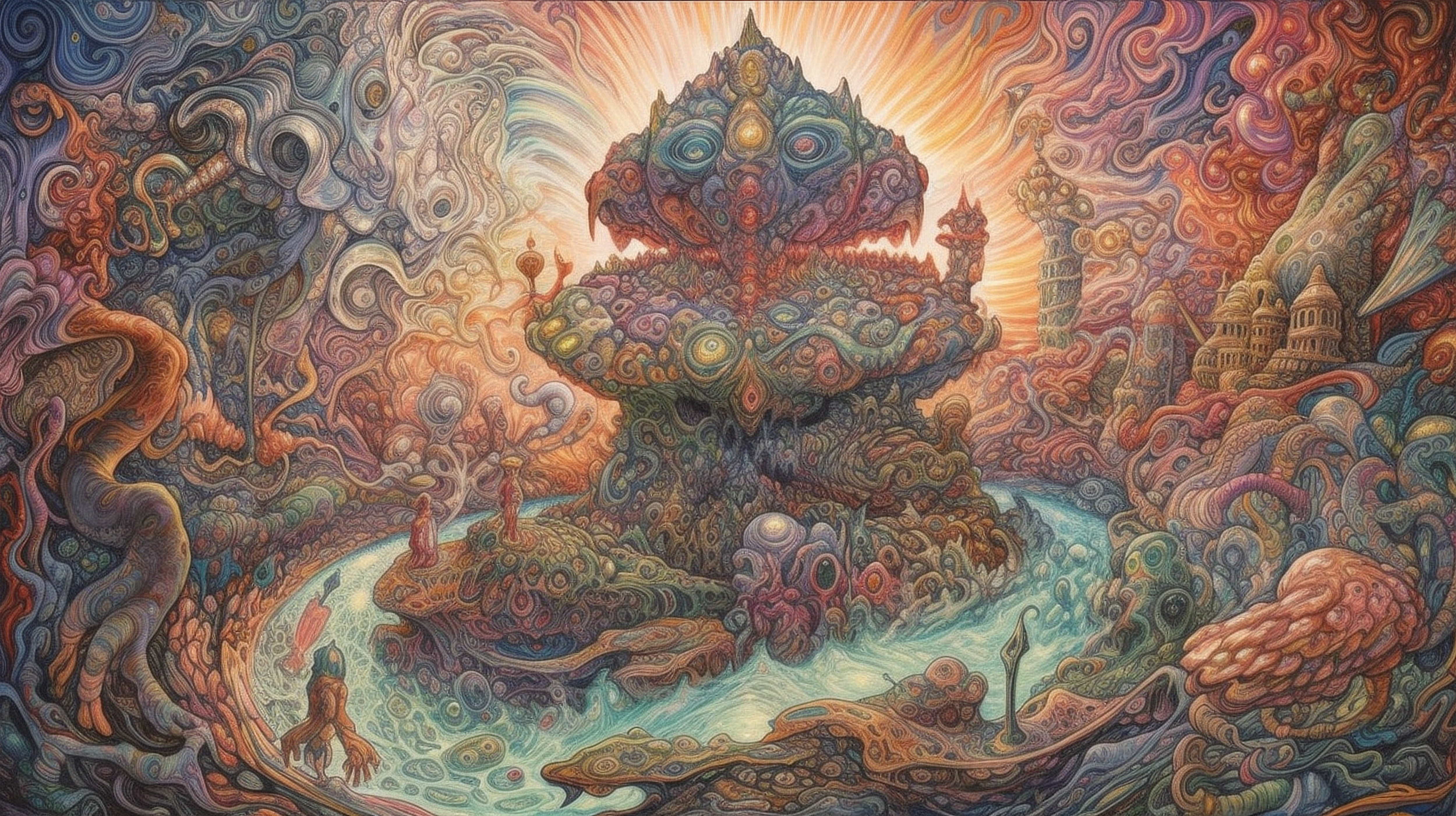 a colorful artwork of a fantasy structure