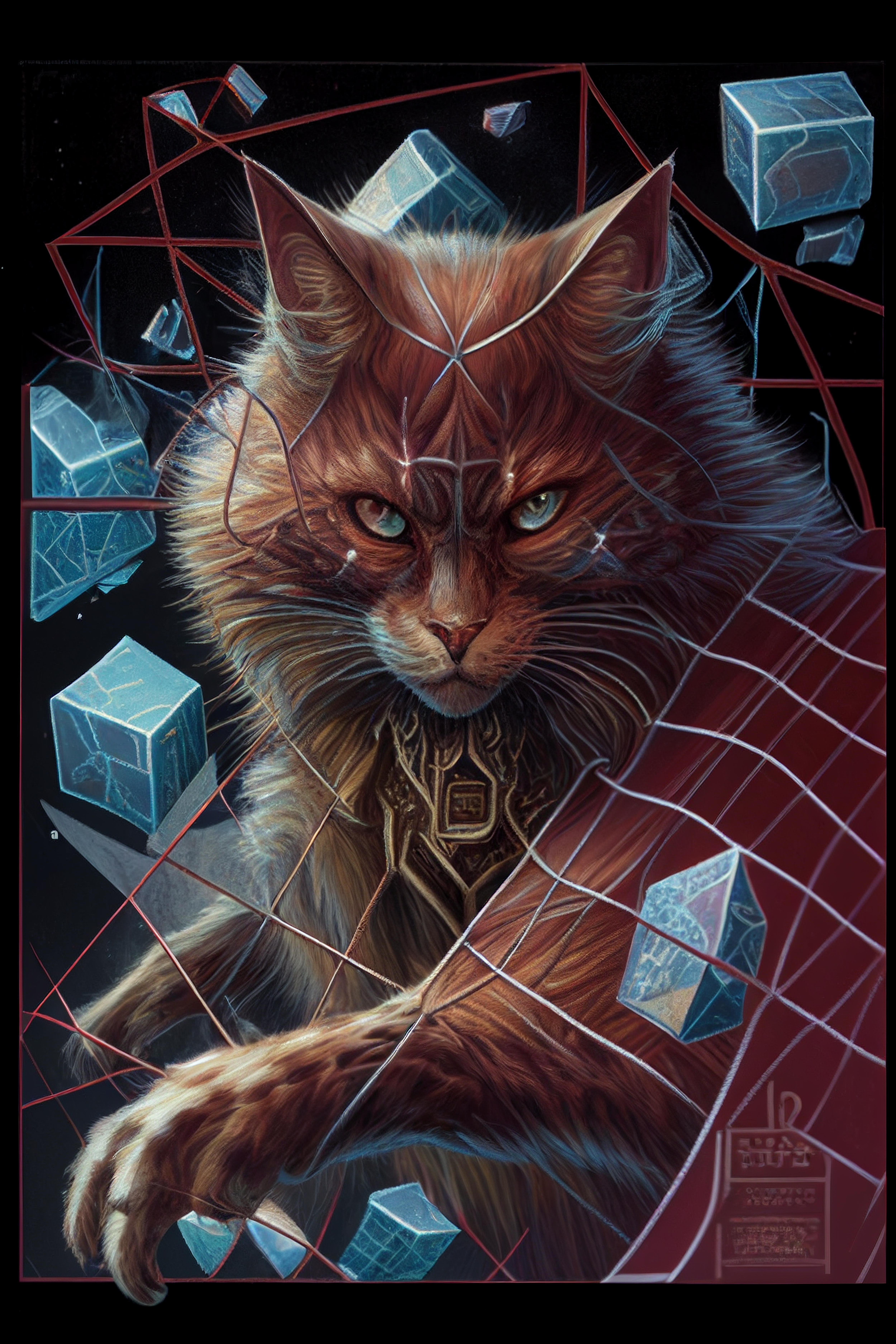 a cat with a broken net