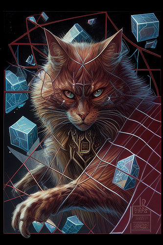 a cat with a broken net