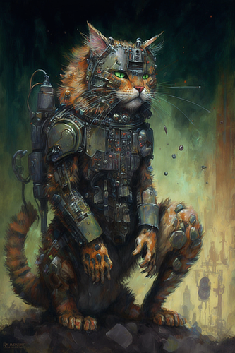 a cat in a robot suit