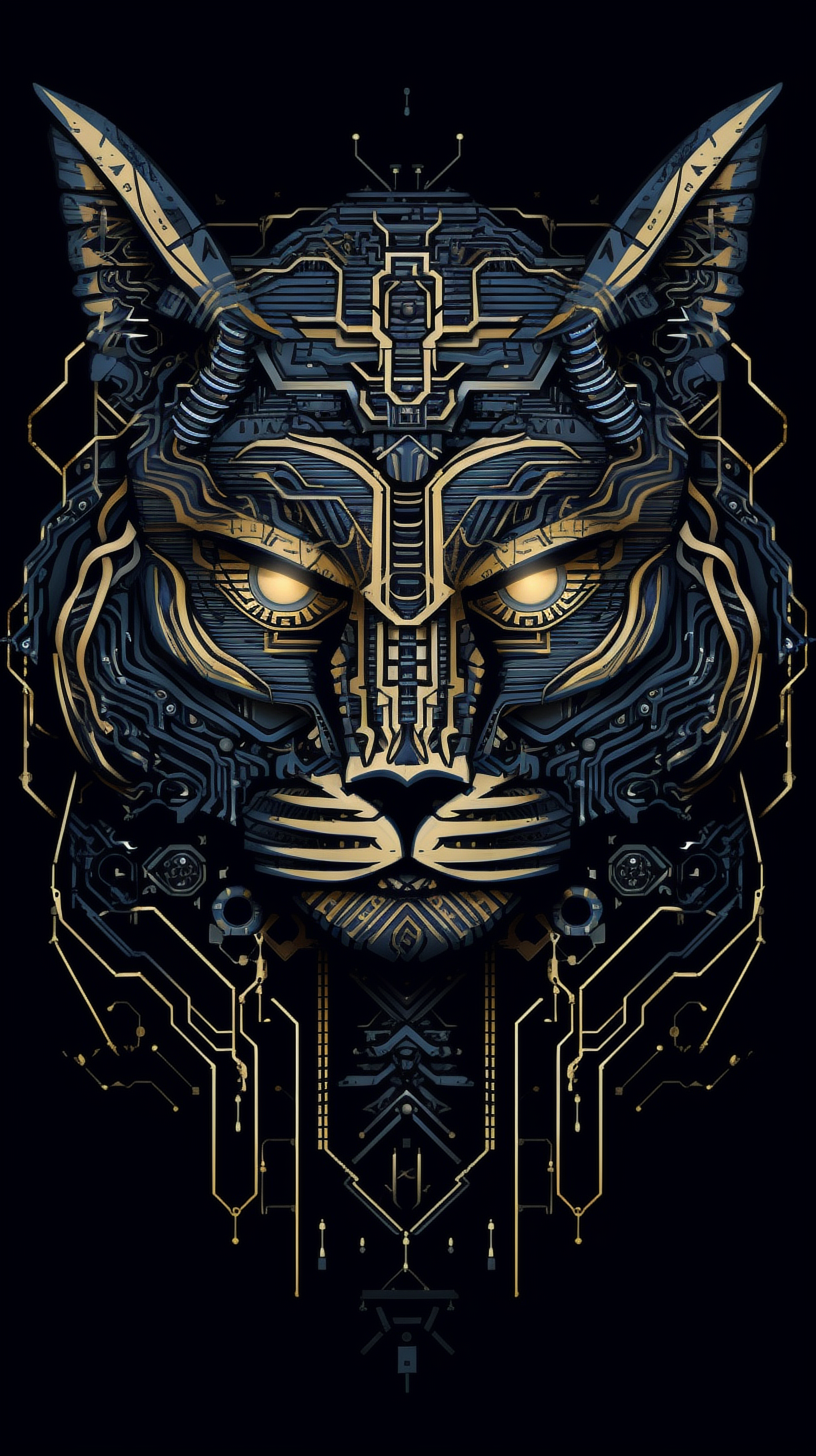 a black and gold metal tiger head