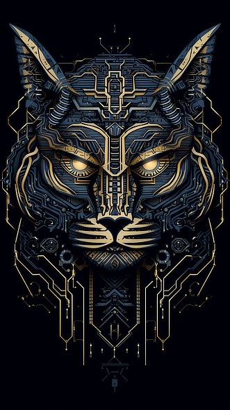a black and gold metal tiger head