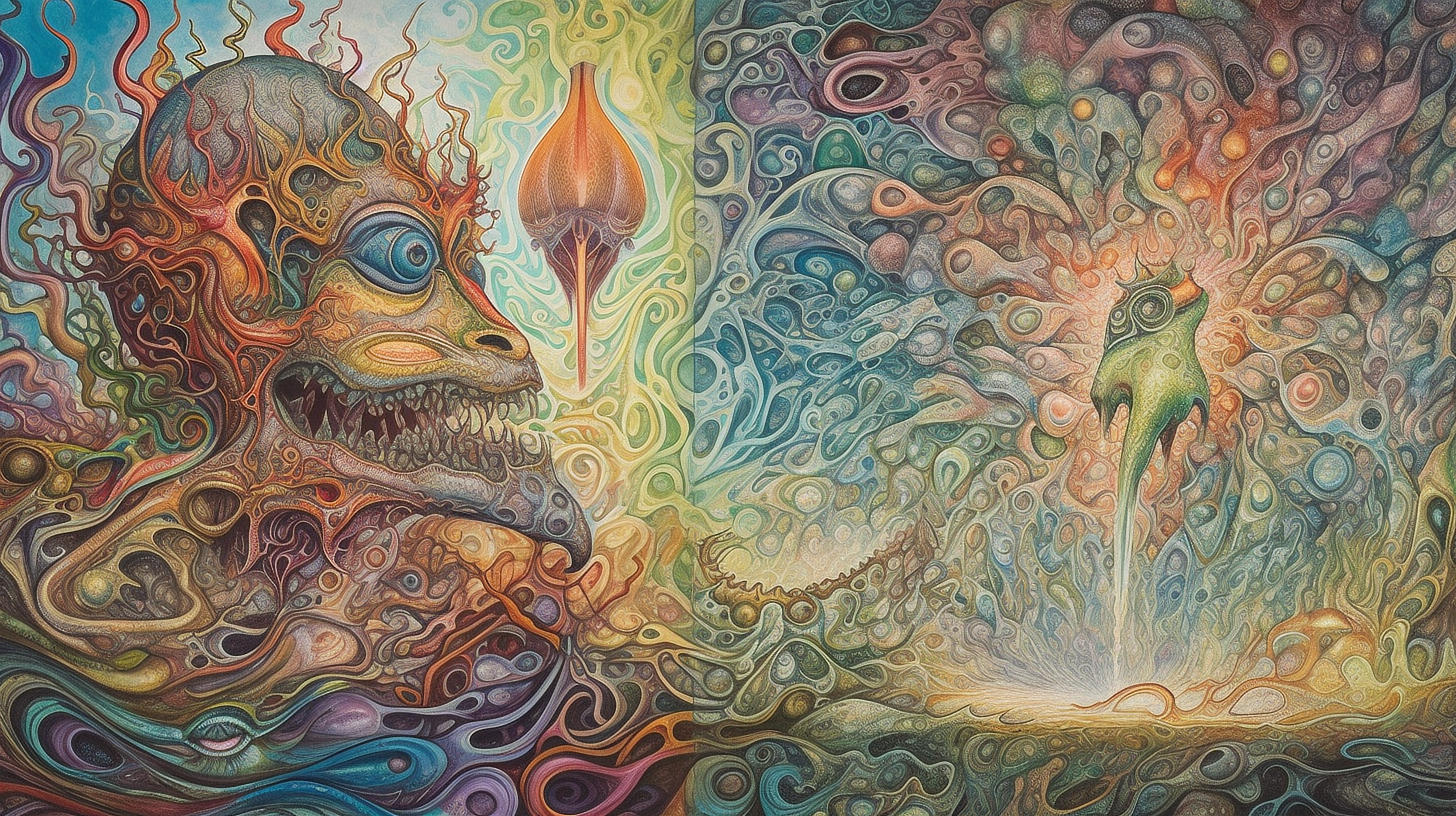 a painting of a dragon and a dragon