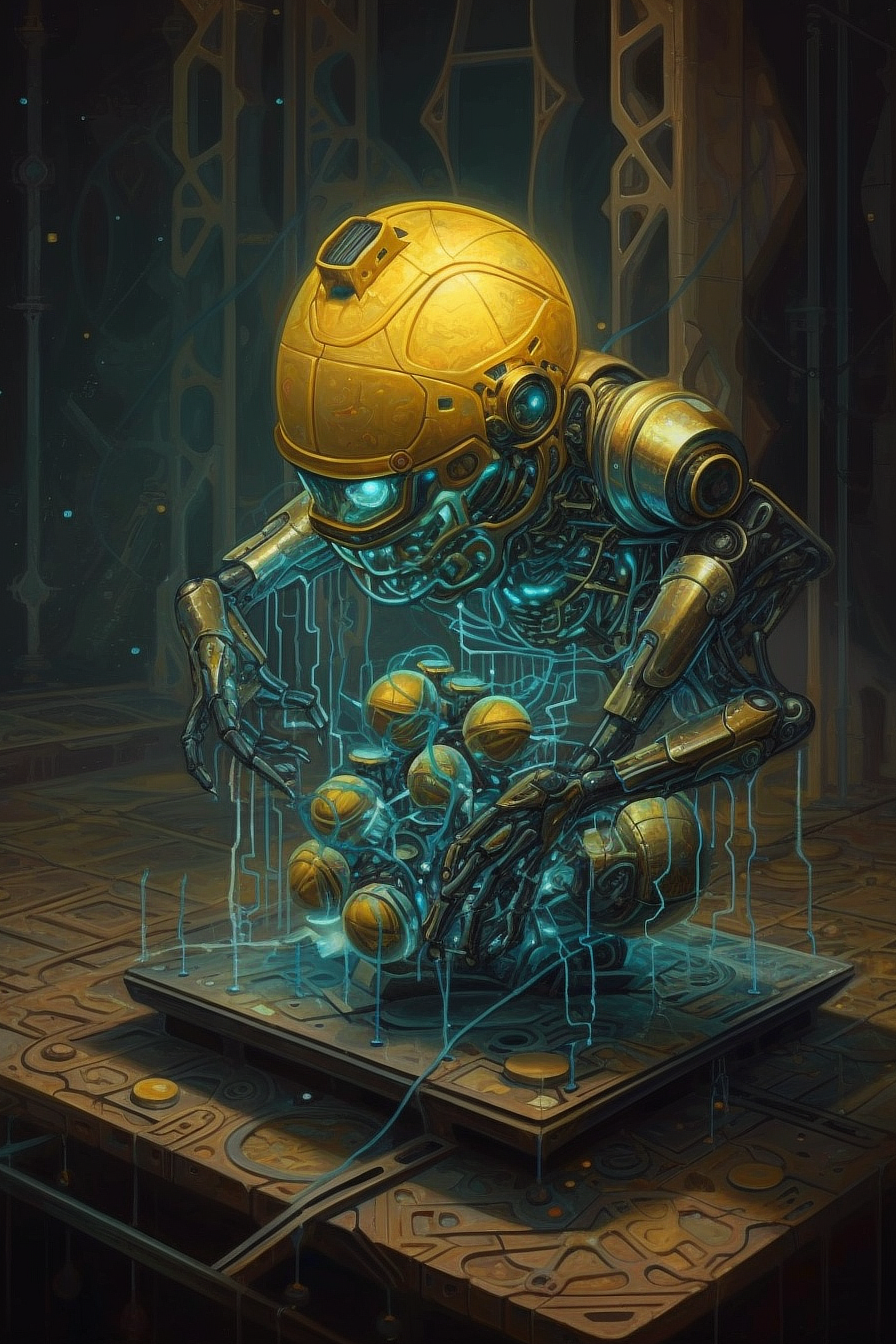 a robot with glowing blue lights