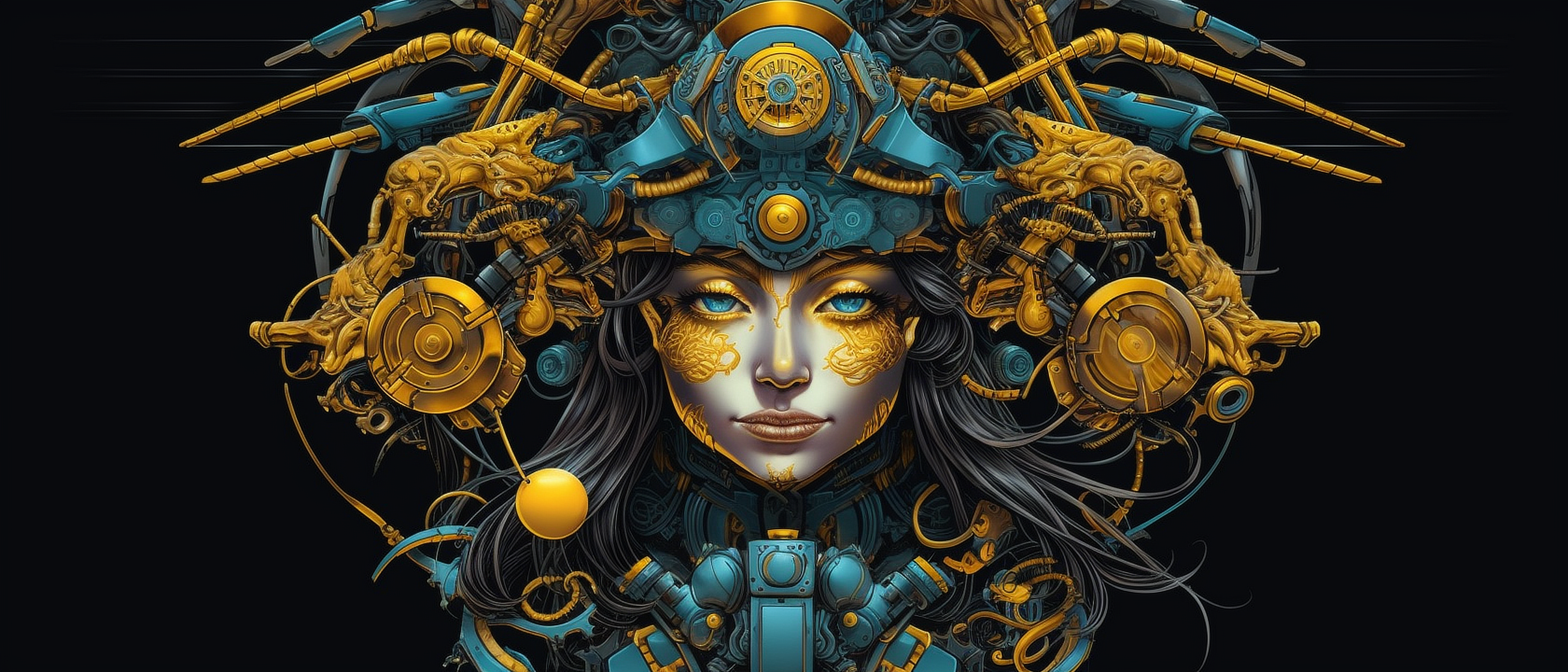 a woman with a large metal head piece