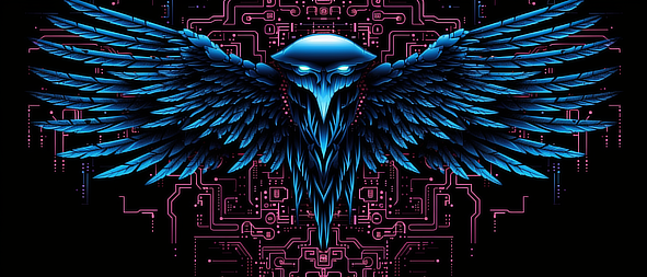 a blue bird with black wings