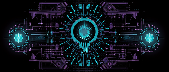 a blue and black background with a circular design