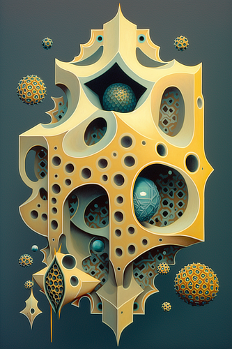 a yellow and blue object with holes and holes