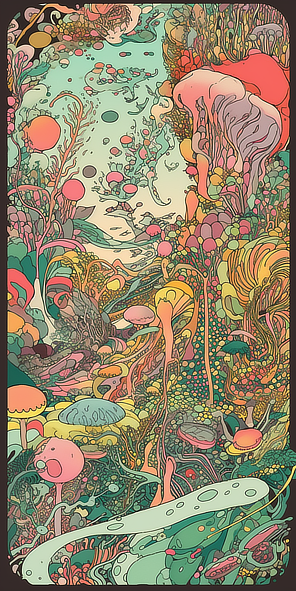 a colorful art of mushrooms