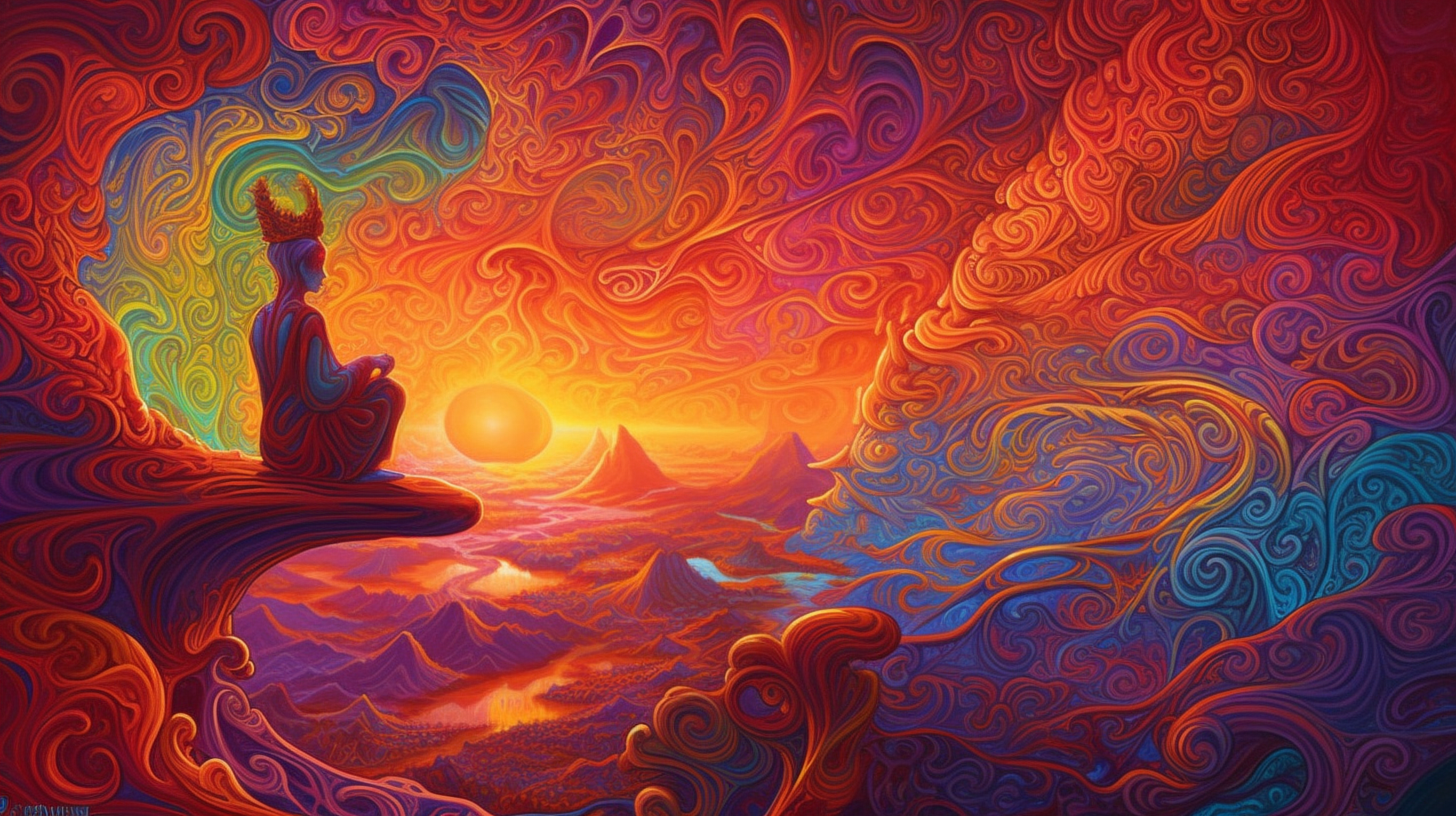 a colorful artwork of a person meditating