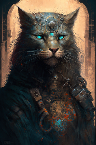 a cat with a robot outfit