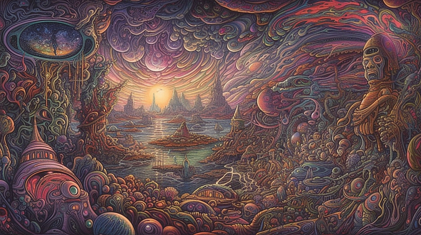 a colorful art of a landscape