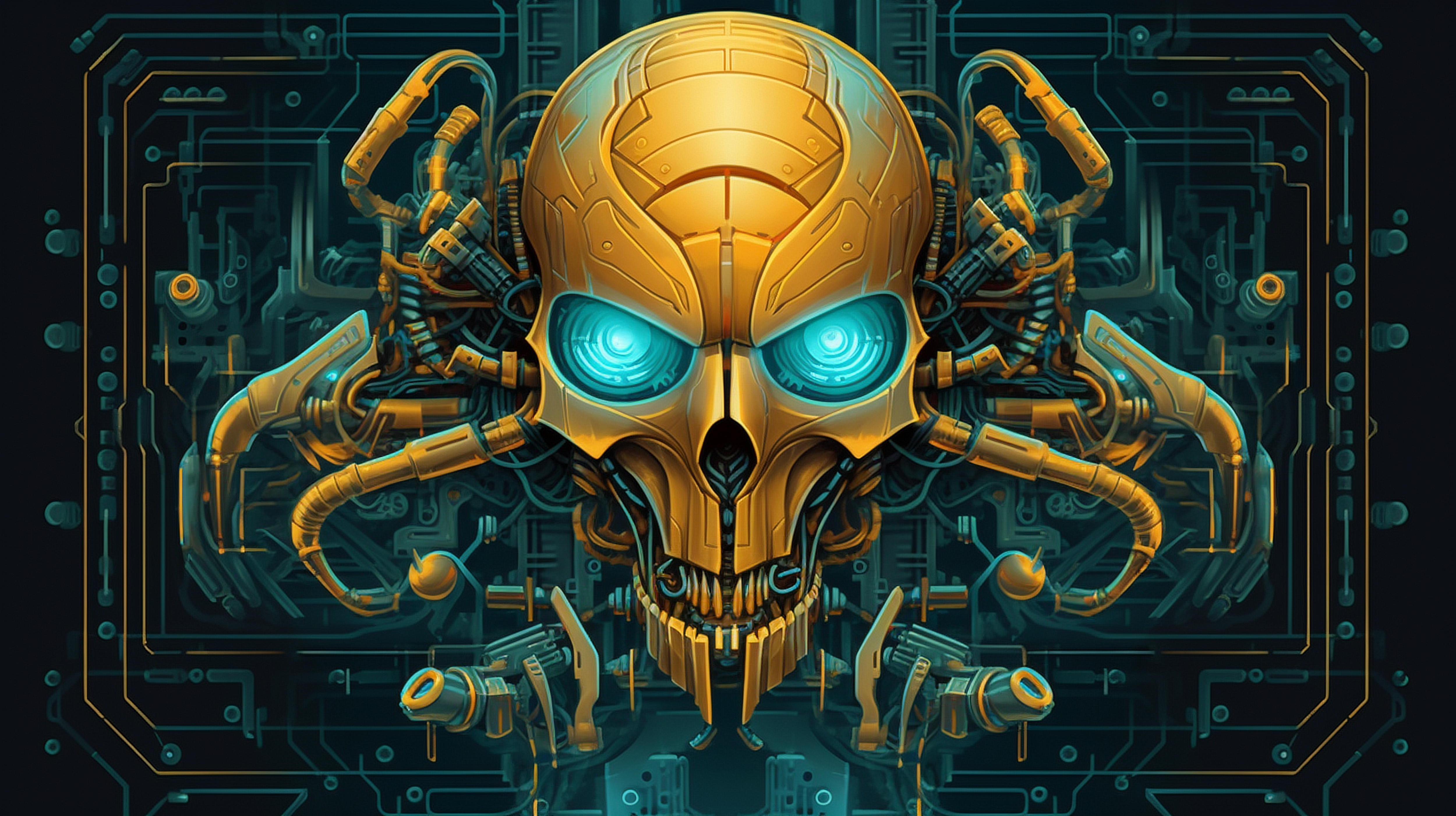 a yellow skull with blue eyes