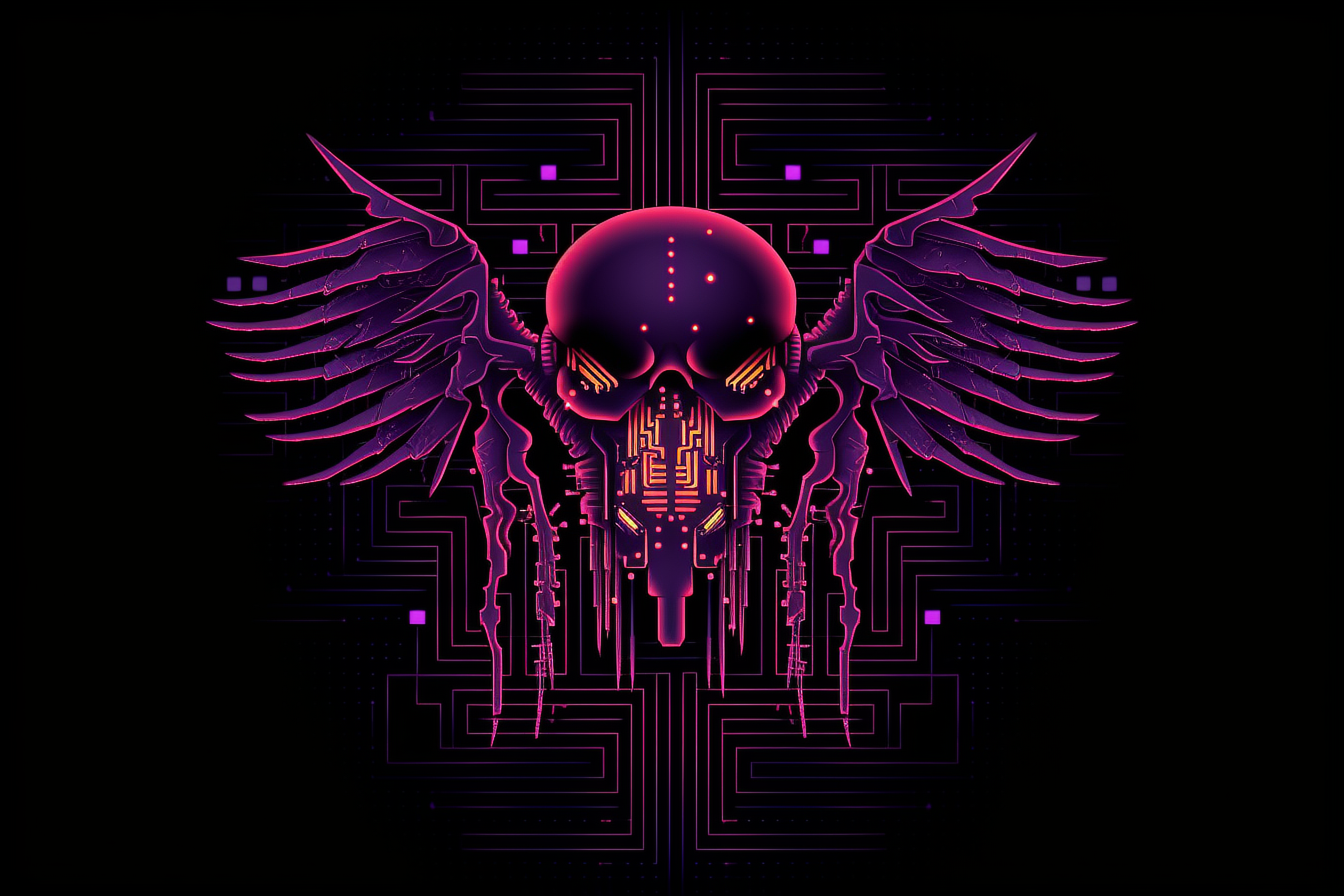 a purple skull with wings