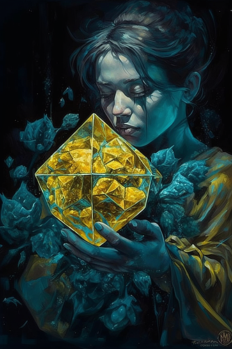 a woman holding a crystal