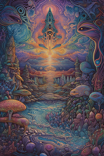 a colorful art of a forest