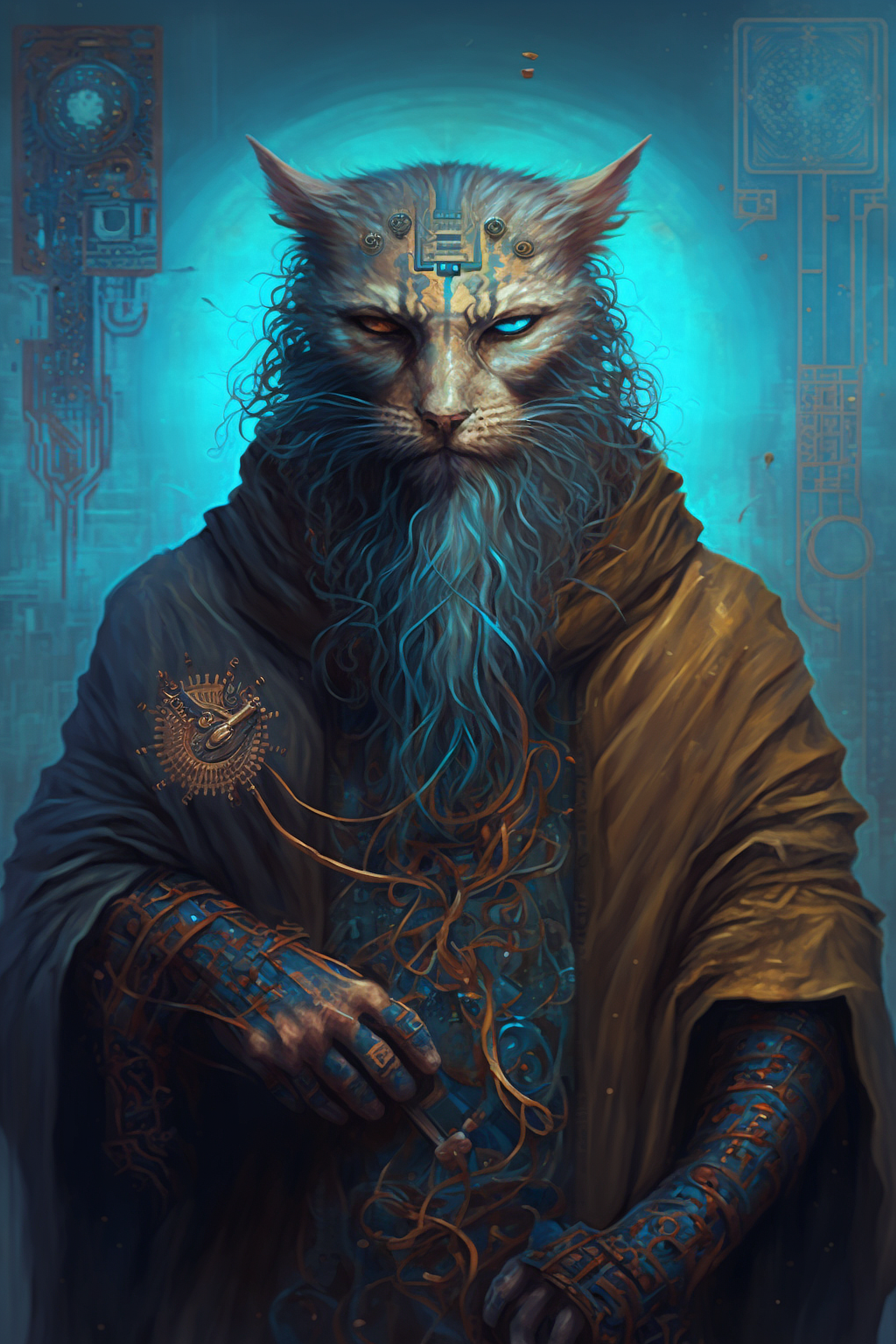 a cat with a beard and a long beard