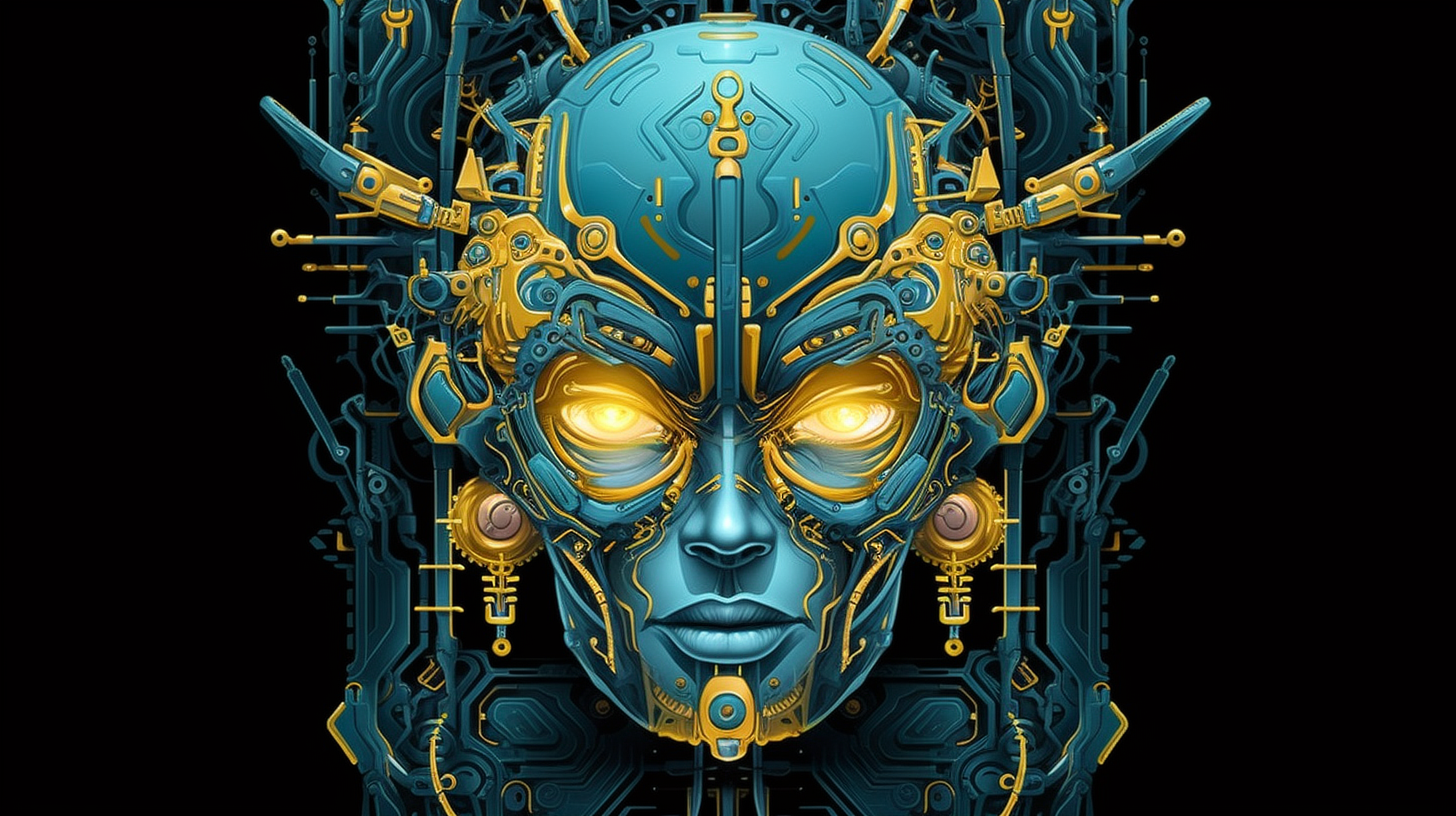 a blue and gold robot face