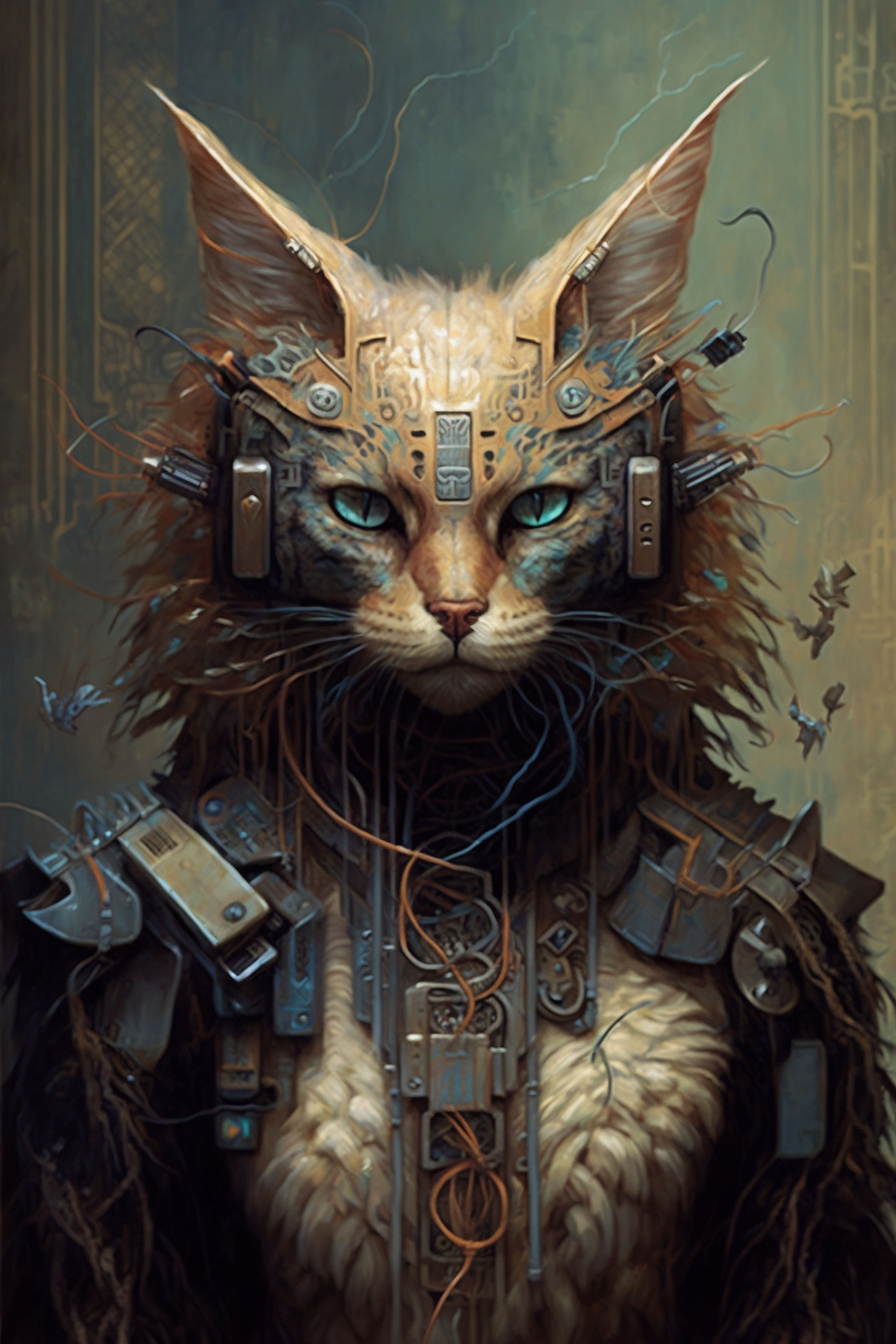 a cat with a robot garment