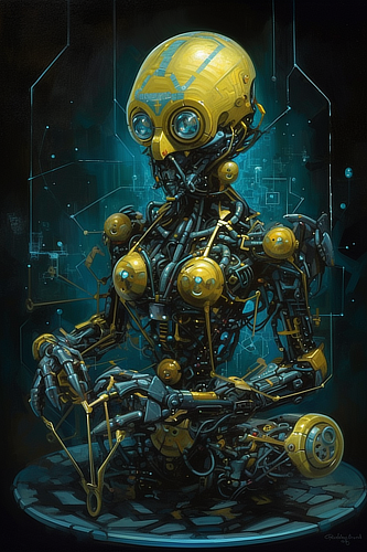 a robot sitting on a chair