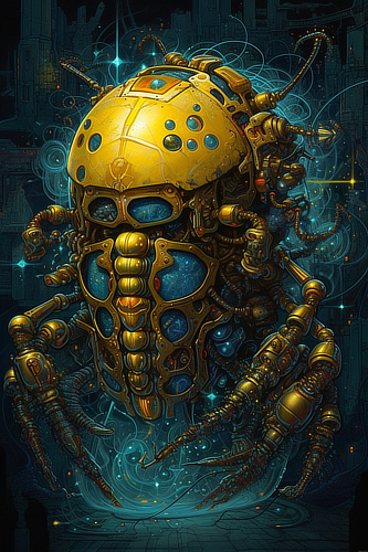 a yellow robot with blue eyes