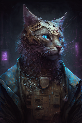 a cat wearing a robot garment