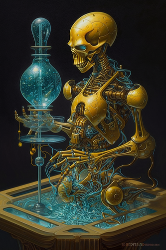 a robot holding a lamp