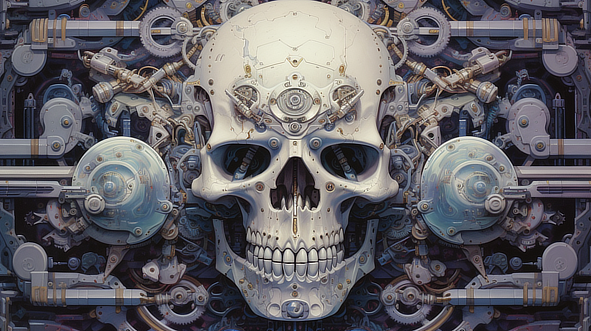 a skull made out of metal gears