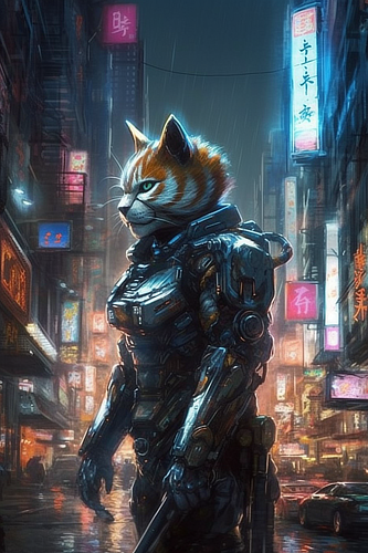 a cat in a robot suit