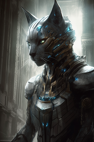 a cat in a robot suit