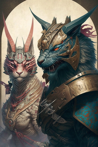 a cat and cat in armor