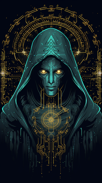 a digital art of a man wearing a hood