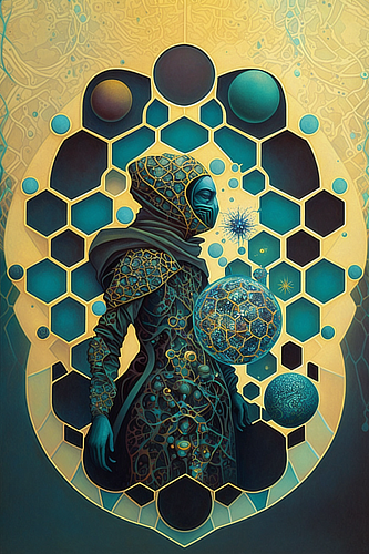 a painting of a person wearing a mask and holding a ball