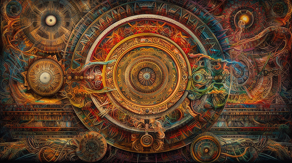 a colorful circular pattern with many different designs