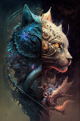 a cat with a dragon and a dragon